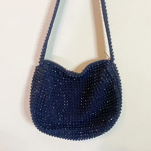 Vintage Roger Van S Blue & Red Beaded Gemoetric Shoulder Purse - Picture 4 of 7